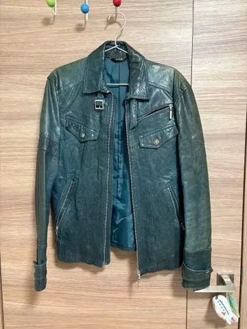 A.S.M 다크 그린 가죽 라이더 자켓
