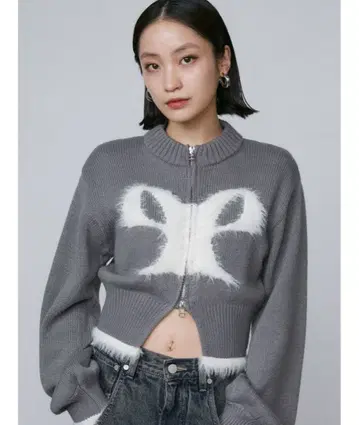 emoda 믹스 샤기 로고 지퍼 탑