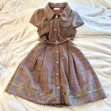 LIZ LISA 체크 무늬 반팔 무릎 기장 원피스