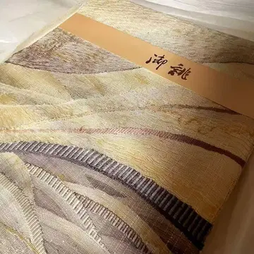 오리 후쿠로 오비 파도 무늬 베이지 그레이