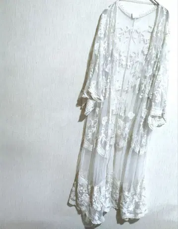 레이스 장식 화이트 롱 가디건 L/XL