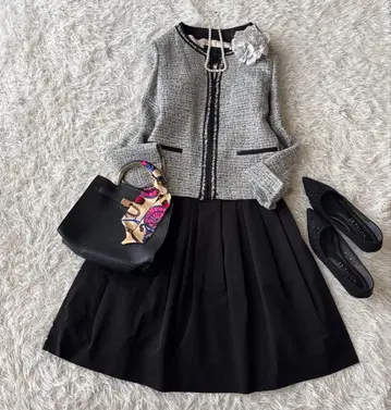 언타이틀 트위드 노카라 자켓 M 셋업 졸업식 입학식