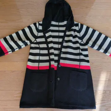 스트라이프 후드 부착 가디건 사이즈 38