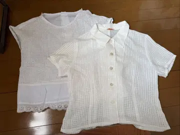 화이트 반팔 셔츠 시스루 편직 레이스 포함