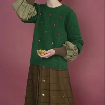 MUVEIL 애플 니트 사과 애플 니트 그린 38