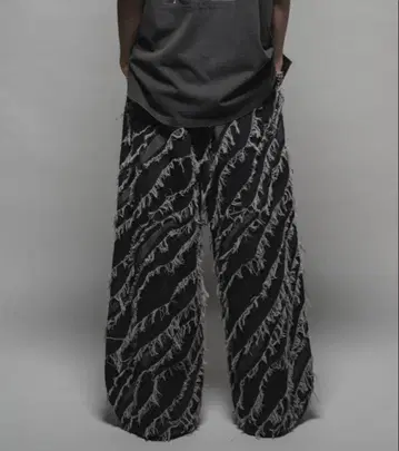 Casper john 프린지 자카드 배기 데님 블랙 M 사이즈