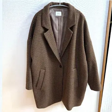 체스터 코트 체크 무늬 브라운