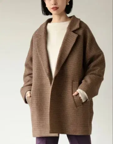 체스터 코트 체크 무늬 브라운