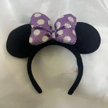 미니 마우스풍 머리띠 블랙과 보라색 도트
