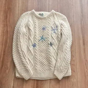 울 니트 스웨터 화이트 아이리시제