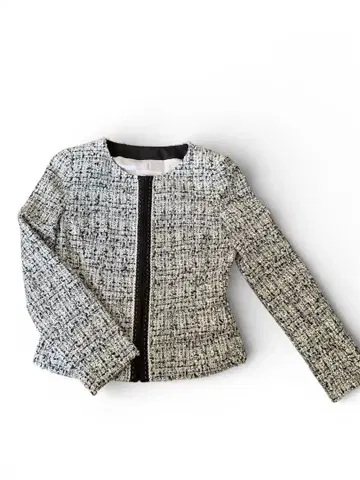 새상품급 언타이틀 트위드 노카라 자켓 화이트 블랙 일본제 트위드 라메