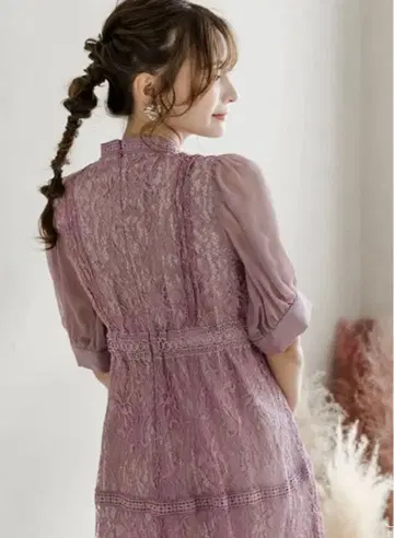 미사용 새상품 퍼프 슬리브 레이스 원피스