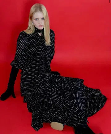 AMOMMA ADELE DOT CIFFON TIE DRESS