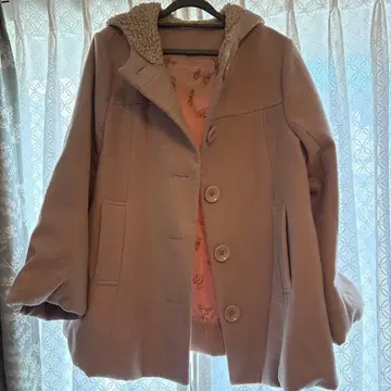 프랑슈리페 베이지 하프 코트 고양이 버튼과 안감 프린트 귀여운 빅 사이즈