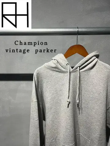 [ 구제 의류 ] Champion 무지 후드티 소매 로고 디자인 그레이