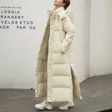 여성용 다운 코트 후드 부착 롱 코트 가을/겨울 다운 충전솜 코트