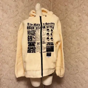 헤이세이 갸루 Y2K 플리스 자켓 후드 부착 크림색 시크 스타일