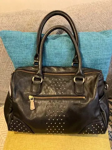 천연 가죽 스터드 장식 블랙 2way 숄더 & 핸드백