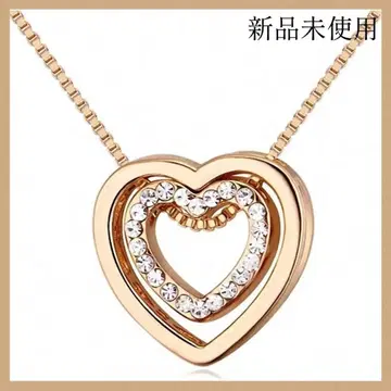 [ 미사용 새상품 ] 더블 하트 펜던트 목걸이 골드 큐빅