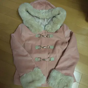 핑크 인조 모피 더플 코트