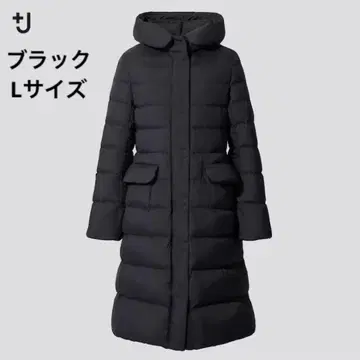 새상품급 유니클로 +J 질 샌더 울트라 라이트 후데트 다운 코트 블랙 L