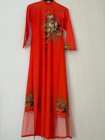 오렌지 꽃무늬 아오자이풍 원피스