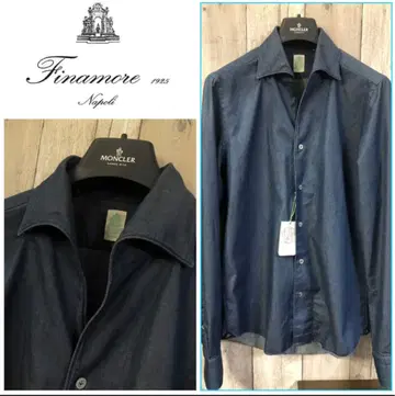 Finamore 다크 블루 드레스 셔츠
