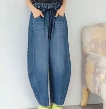 데님 와이드 팬츠 허리밴딩