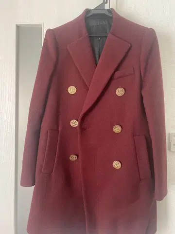 버건디 더블 브레스트 체스터 코트