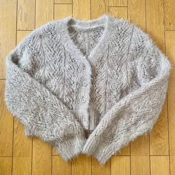 andme 시어 샤기 기모 라메 니트 가디건