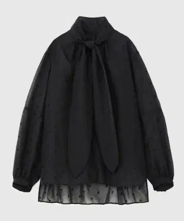 로페 리본 타이 블라우스 시어 도트 블랙