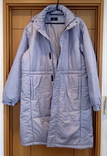 연보라 후드 부착 롱 다운 자켓