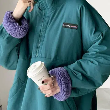 [ 자바 ] 리버서블 하프 지퍼 나일론 보아 오버 사이즈 블루종