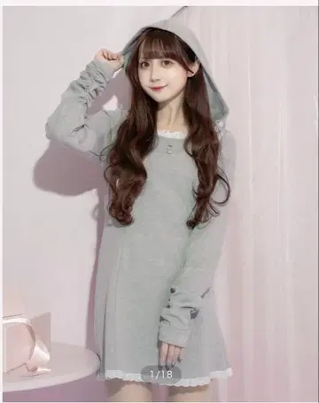 레이스 프릴 후드 부착 리브 원피스 pium