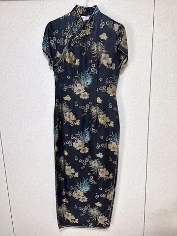꽃무늬 차이나 드레스 네이비 반소매