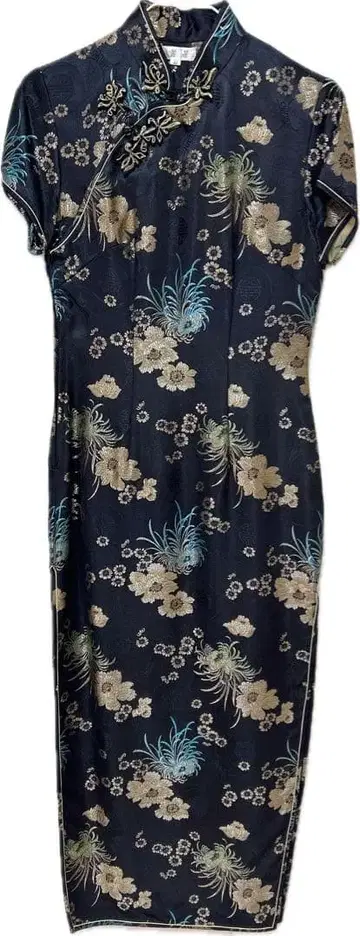 꽃무늬 차이나 드레스 네이비 반소매