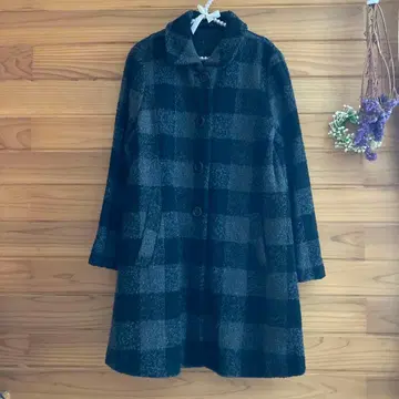 울 혼방 블랙 그레이 체크 코트
