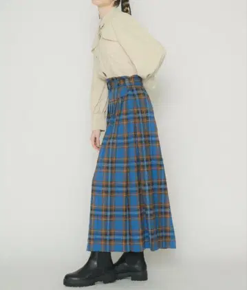 idem belted pleats check skirt 블루 S사이즈
