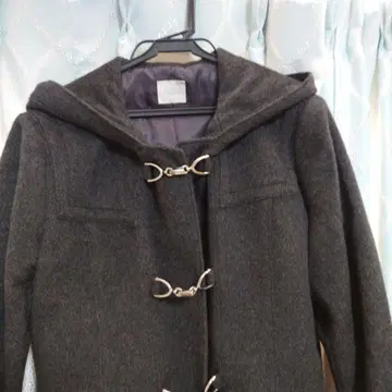 다크 그레이 후드 부착 더플 코트