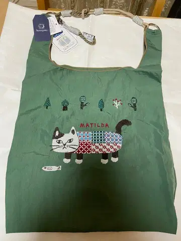 쿠스구루 재팬 마틸다 고양이 자수 백 그린