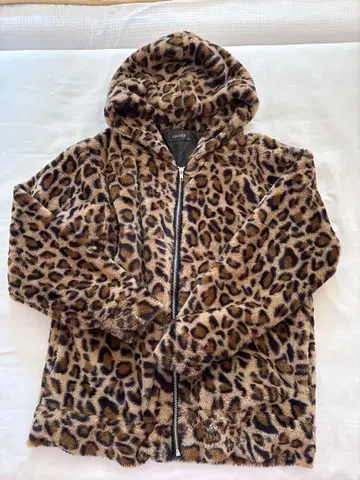 레오파드 무늬 퍼 자켓 블루종 후드 부착