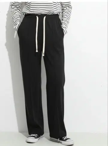 스트레이트 팬츠 속기모 따뜻한 사양 블랙 그레이 2색 세트