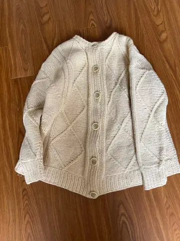 70s 빈티지 케이블 니트 가디건 아이보리