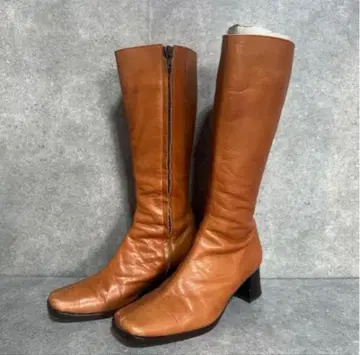 오늘 한정 가격 롱 부츠 천연 가죽 브라운 23.5cm 심플