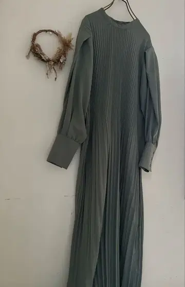 STYLEMIXER 그레이 플리츠 긴팔 원피스