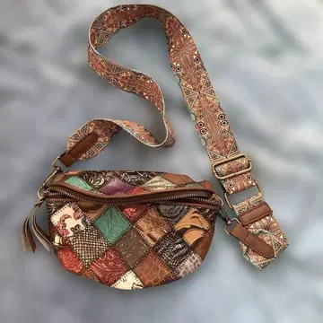 패치워크 가죽 숄더백 에스닉 스트랩 빈티지