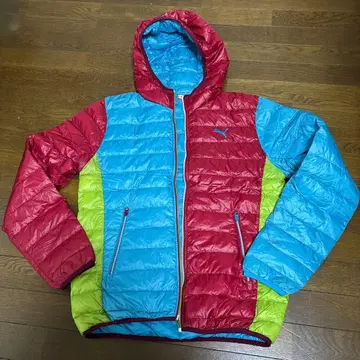 멀티 컬러 후드 부착 다운 자켓