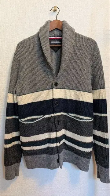 니트 가디건 그레이 네이비 스트라이프