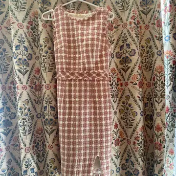 캬바쿠라 드레스 핑크 체크 슬리브리스 타이트 드레스