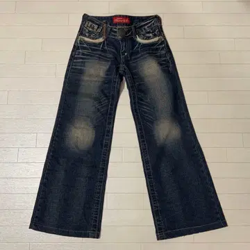 Y2K 헤이세이 RED PAPER 플레어 데님 와이드 그런지 로우라이즈